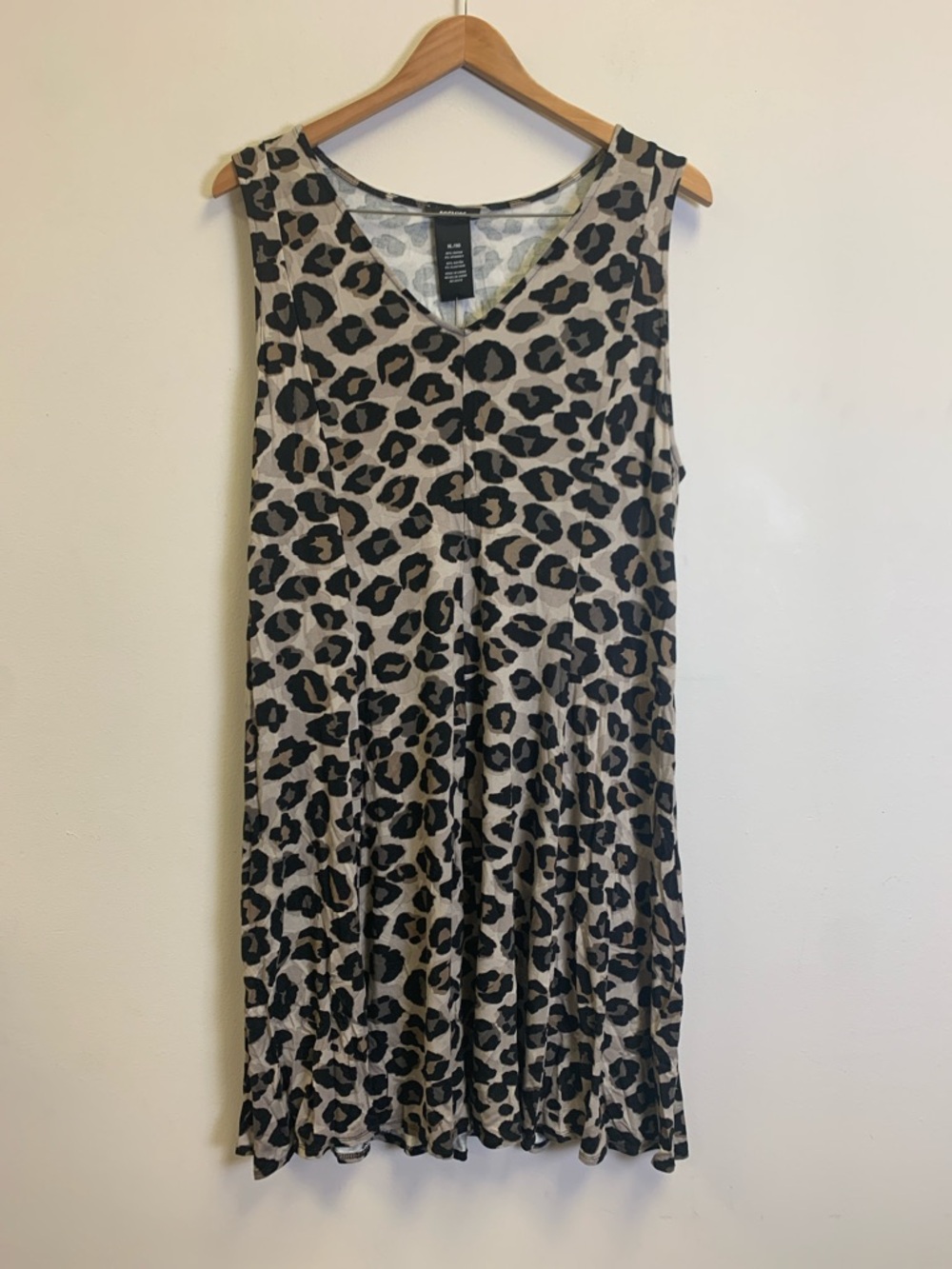 Sleeveless Leopard Print V-Neck Dress - Taupe/Black